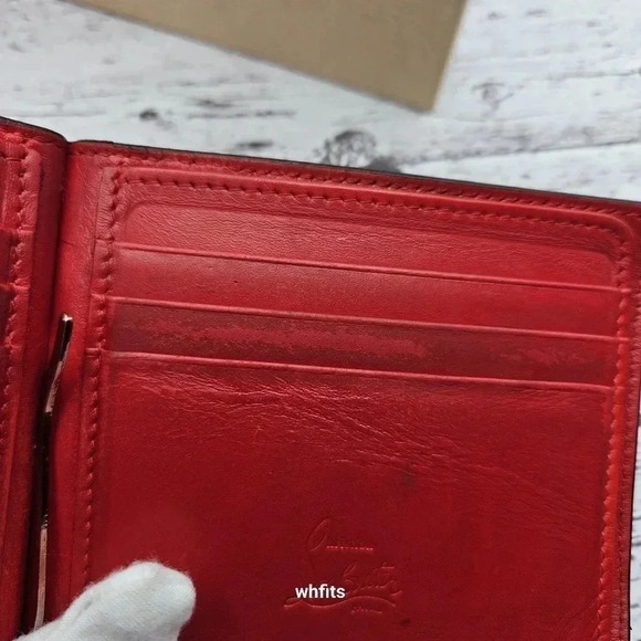 Christian Louboutin Bifold Money Clip Wallet Blue White Leather Studs with Box - Picture 3 of 8